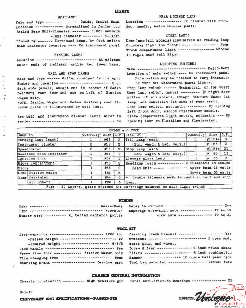 1947 Chevrolet Specifications Page 28